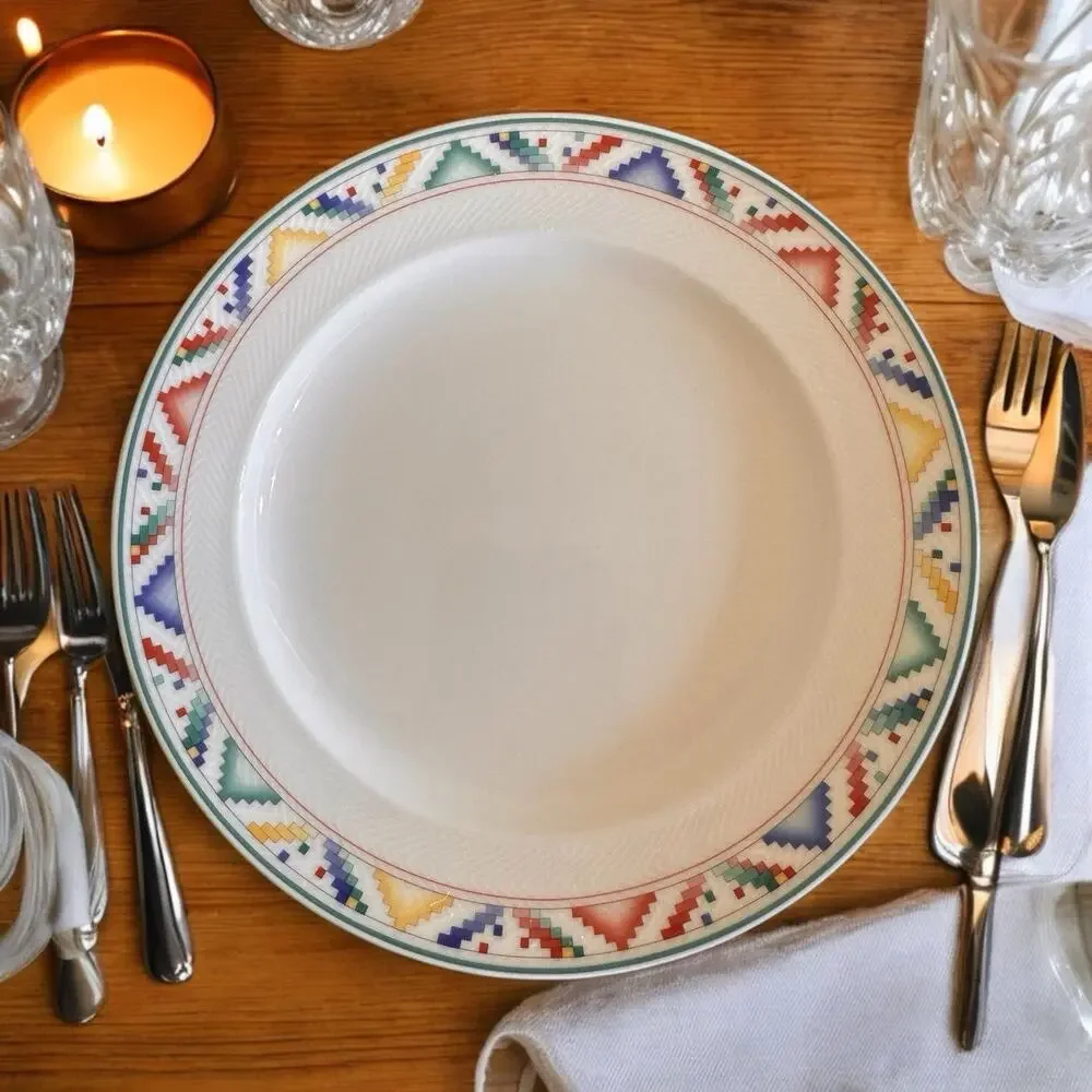 2 Villeroy & Boch Plates 8 1/4” Luxembourg Geometric Border Dinner Salad Dessert